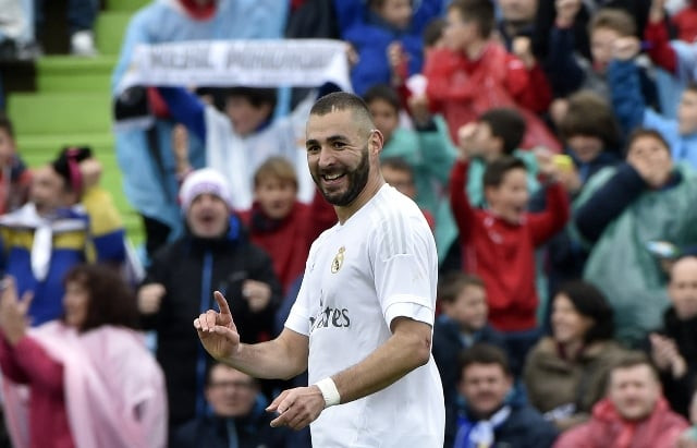 karim benzema celebrates a goal against getafe at the coliseum alfonso perez stadium in getafe on april 16 2016 photo afp karim benzema celebrates a goal against getafe at the coliseum alfonso perez stadium in getafe on april 16 2016 photo afp