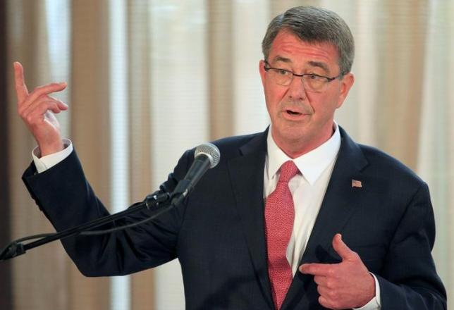 visiting u s defense secretary ash carter gestures during a joint press conference with his filipino counterpart voltaire gazmin not pictured at the presidential palace in manila april 14 2016 photo reuters