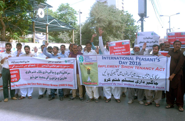 hari welfare association activists potesting for their demands on april 17 2016 in karachi photo express