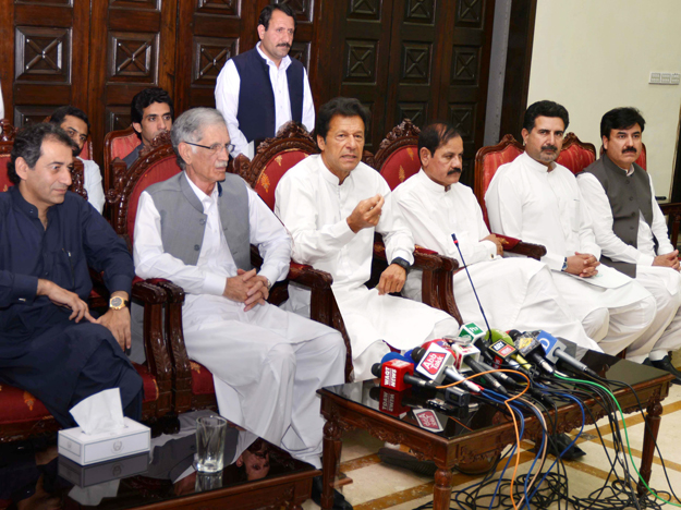pti chairman imran khan addressing a press conference at cm house peshawar photo online