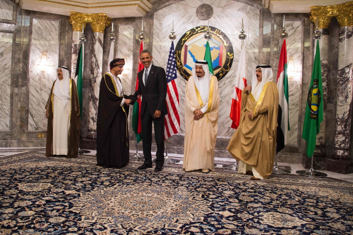 king of bahrain hamad bin isa al khalifa r king of saudi arabia salman bin abdulaziz al saud 2nd r and emir of kuwait sheikh sabah al ahmed al sabah l look on as us president barack obama 3rd l shakes hands with oman deputy prime minister for the council of ministers sayyid fahd bin mahmoud al said 2nd l during the family photo for the us gulf cooperation council summit in riyadh on april 21 2016 photo afp