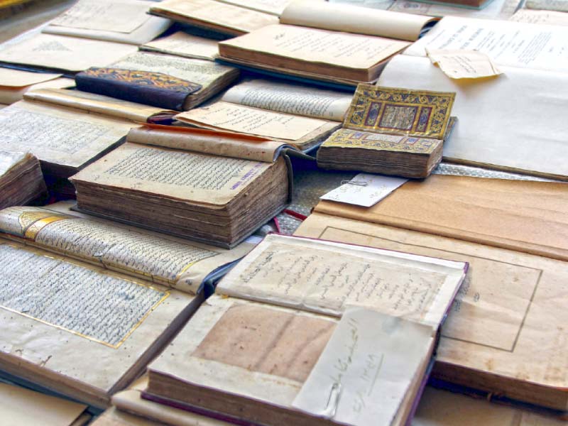 a total of 35 texts including rare books manuscripts documents and historical maps preserved at university of karachi were put on display photo aysha saleem express