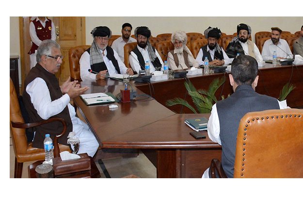 k p governor talking to a representative delegation of utman khel tribes photo nni