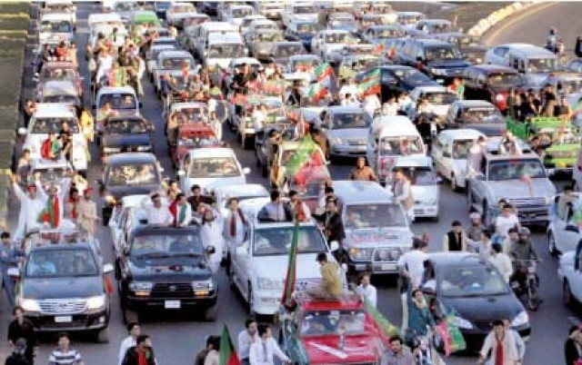 supporters of the pakistan tehreek e insaf drive towards the f 9 park photo waseem nazir express supporters of the pakistan tehreek e insaf drive towards the f 9 park photo waseem nazir express