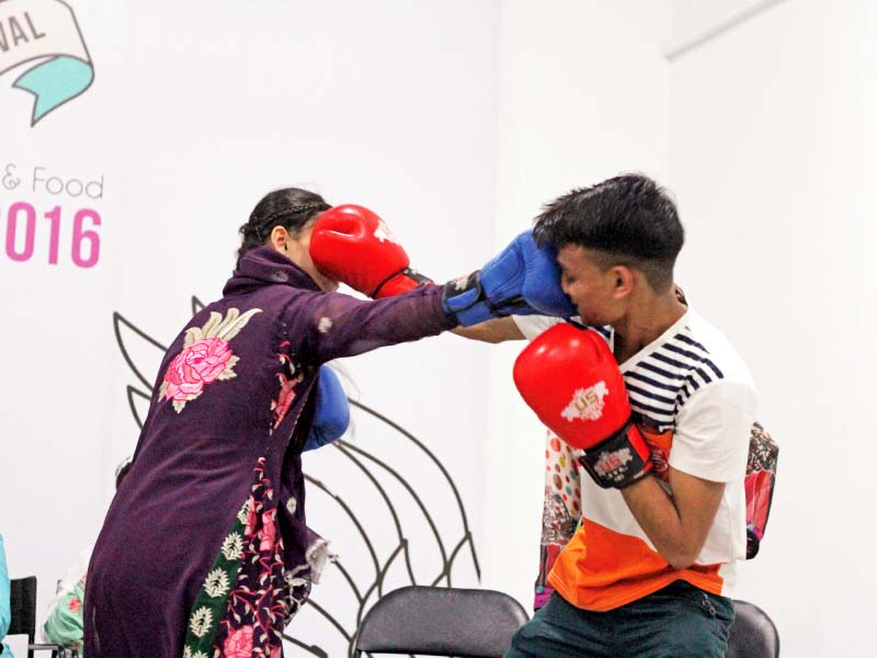 the girls from the pak shaheen boxing club showed off their jabs and hooks for the enraptured audience letting everyone know they mean business photo ayesha mir express