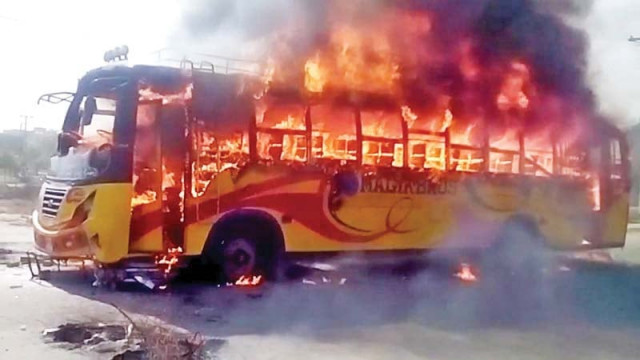 view of the bus protesters set on fire photo express view of the bus protesters set on fire photo express