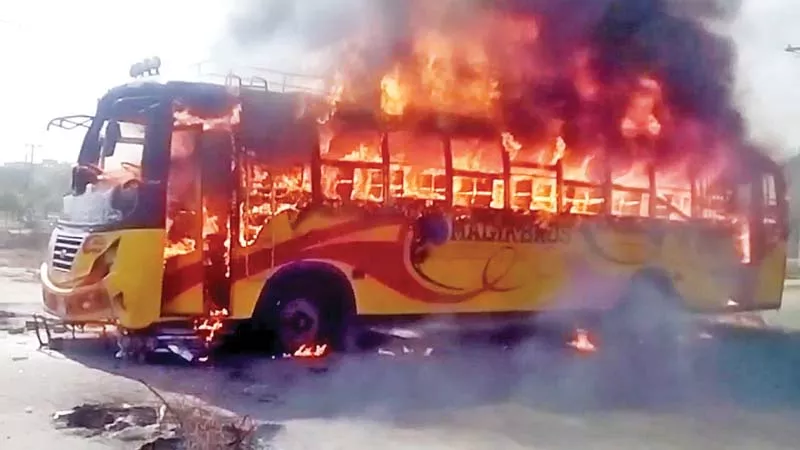 view of the bus protesters set on fire photo express view of the bus protesters set on fire photo express