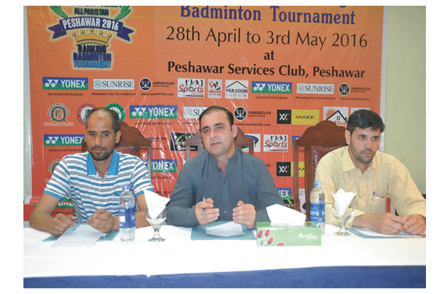 khyber pakhtunkhwa badminton association president zafar ali khan addressing a press conference photo express