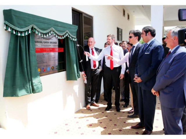 hungarian minister inaugurates the bridge in kohat photo express hungarian minister inaugurates the bridge in kohat photo express