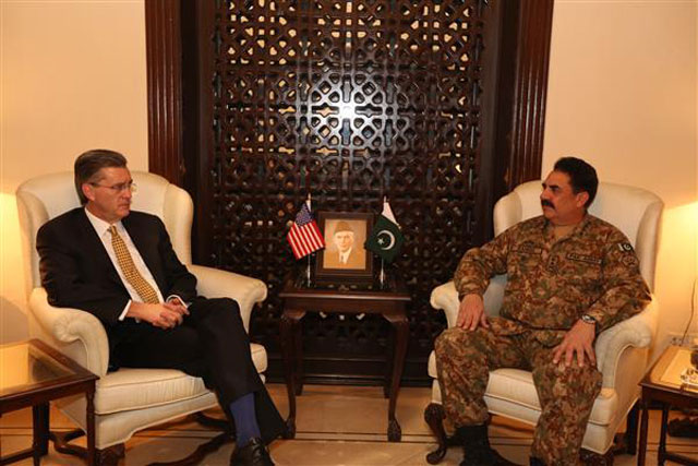 united states special representative for afghanistan and pakistan richard g oslon in a meeting with chief of army staff general raheel sharif at general headquarters in rawalpindi on december 7 2015 photo ispr
