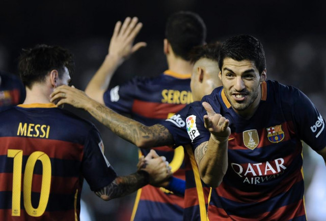 luis suarez celebrates after scoring a goal against real betis in sevilla on april 30 2016 photo afp luis suarez celebrates after scoring a goal against real betis in sevilla on april 30 2016 photo afp