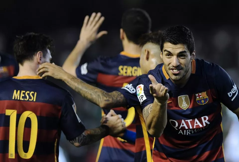 luis suarez celebrates after scoring a goal against real betis in sevilla on april 30 2016 photo afp luis suarez celebrates after scoring a goal against real betis in sevilla on april 30 2016 photo afp