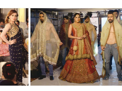 play of colour models flaunt bridal formal wear at ramp event
