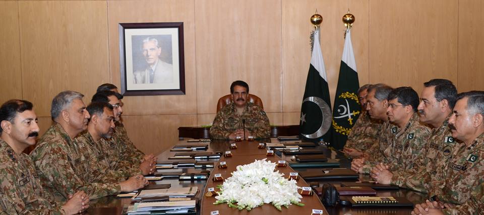 army chief general raheel sharif chairing a meeting of corps commanders at ghq in rawalpindi on may 2 2016