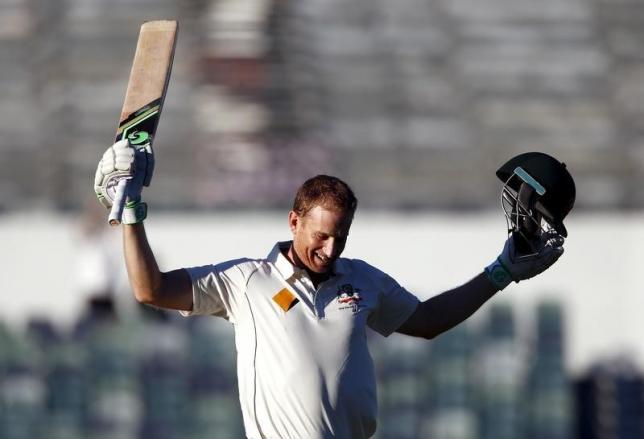 adam voges celebrates reaching his century during the fourth day of the second cricket test match against new zealand at the waca ground in perth western australia november 16 2015 photo reuters