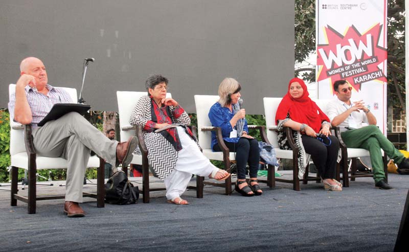 left to right robin davies nighat said and jude kelly speak at the closing ceremony of the festival photos ayesha mir express