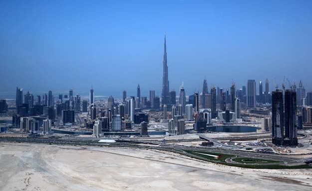 an ariel view shows the burj khalifa the world 039 s tallest tower dominating the dubai skyline on april 10 2016 photo afp