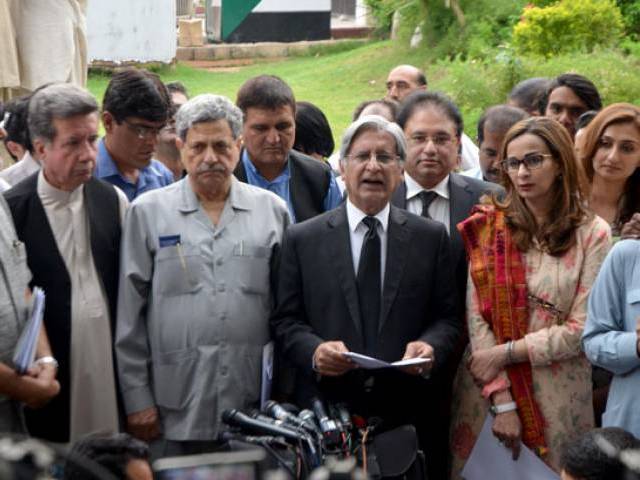 leader of the opposition in senate aitzaz ahsan talking to media in islamabad on may 2 2016 photo mudassar raja express