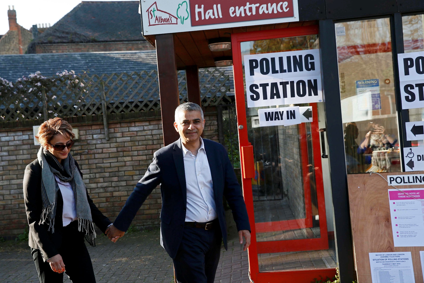 sadiq khan and his wife saadiya leave after casting their votes for the london mayoral elections at a polling station in south london britain may 5 2016 photo reuters