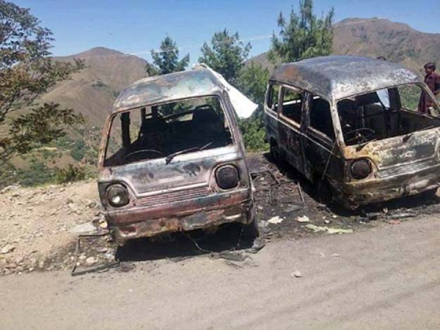 the victim was killed then burned in a suzuki van on the orders of the village jirga photo express