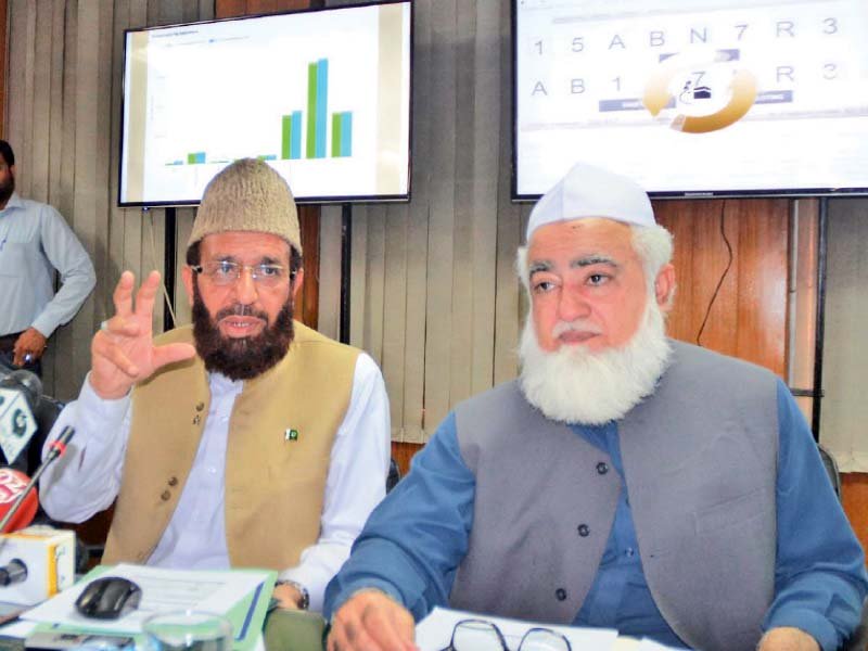 minister for religious affairs sardar yousaf talking to media at the balloting of hajj application photo inp