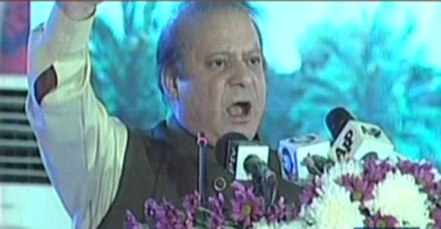 an express news screengrab of prime minister nawaz sharif addressing a public gathering in sukkur on may 6 2016
