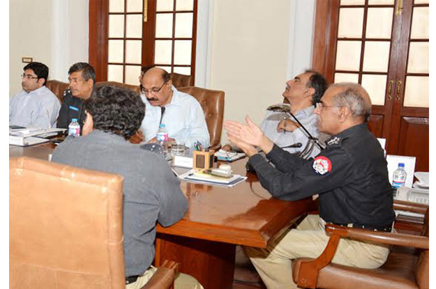 igp mushtaq ahmad sukhera chairing a meeting at the central police office photo nni