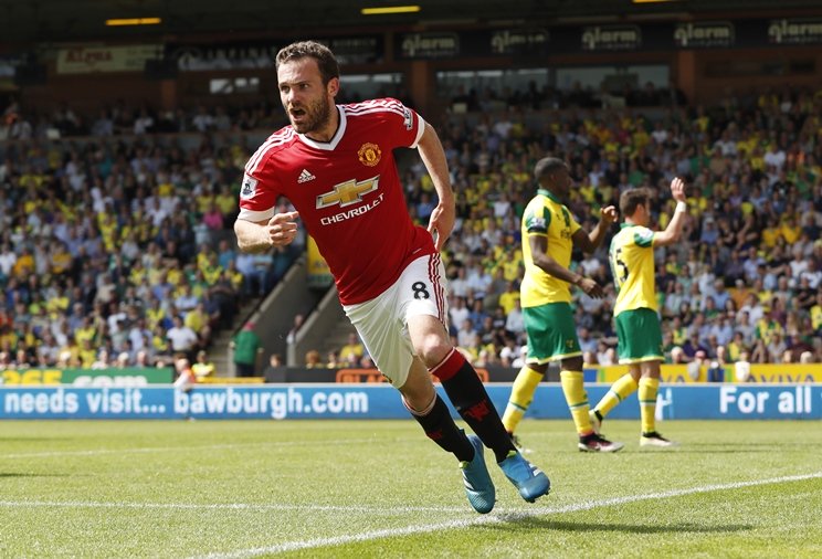 juan mata celebrates scoring the first goal for manchester united at carrow road photo reuters