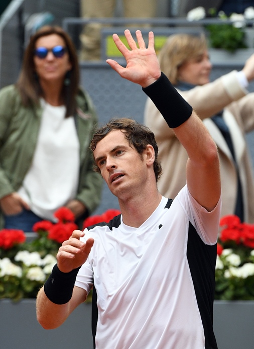 british tennis player andy murray celebrates his victory over spanish tennis player rafael nadal during the men semifinal of madrid open tournament at the caja magica magic box sports complex in madrid photo afp