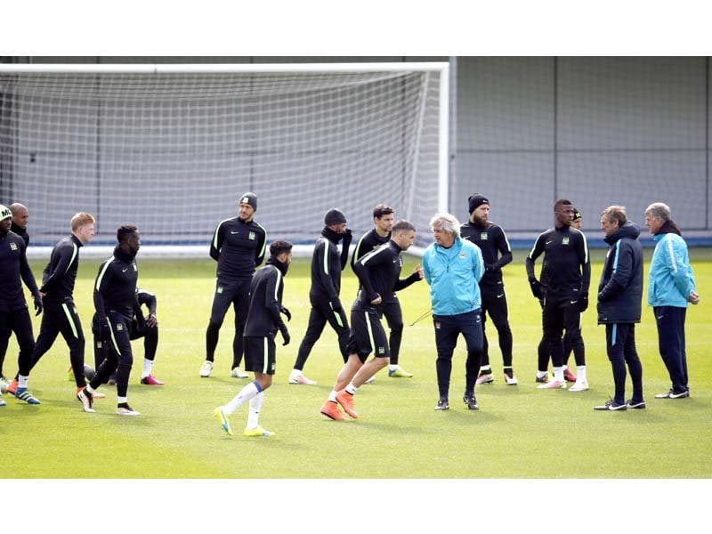 manchester city players train ahead of their match against arsenal which could potentially decide who finishes third in the league photo reuters