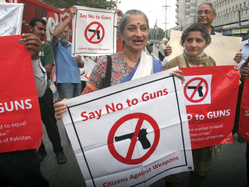 around two dozen members of citizens against weapons demonstrated outside the press club photo athar khan express