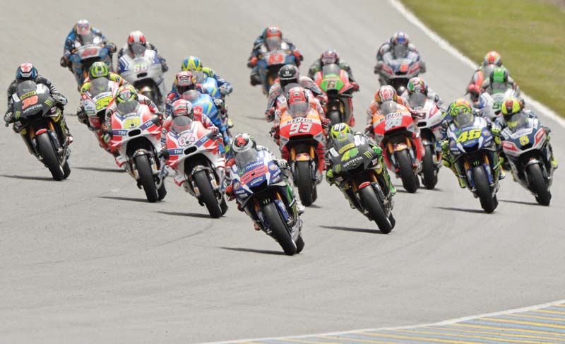 lorenzo led the pack at the french motogp and finished 10 seconds clear of second placed rossi photo afp