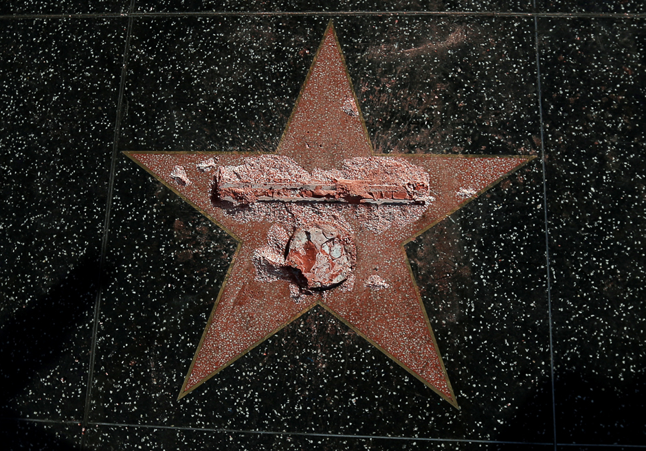 Donald Trump's star on the Hollywood Walk of Fame is seen after it was vandalized in Los Angeles, California US. PHOTO: REUTERS