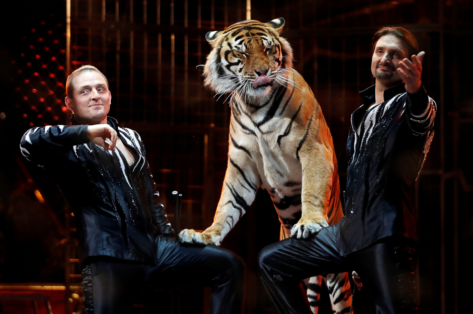 Zapashny brothers, winners of a Silver Clown award, perform at the gala of the 41st Monte-Carlo International Circus Festival in Monaco. PHOTO: REUTERS