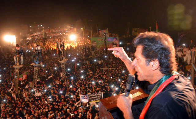 chairman pakistan tehrik e insaf pti imran khan addressing a rally in peshawar on may 9 2016 photo inp