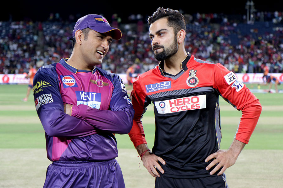 ms dhoni l and virat kohli having a chat ahead of ipl game in pune india on april 22 2016 photo courtesy bcci