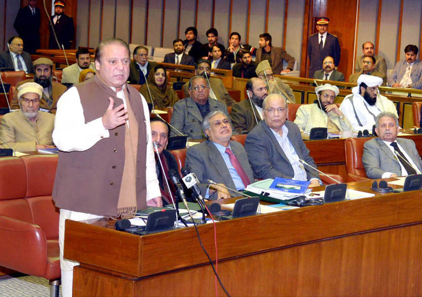 prime minister nawaz sharif addressing the upper house of parliament on december 31 2014 photo pid