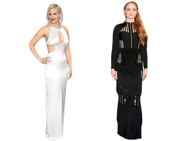 the two ladies that riveted our attention for their polar opposite and yet chic sartorial choices were jenifer lawrence and sophie turner