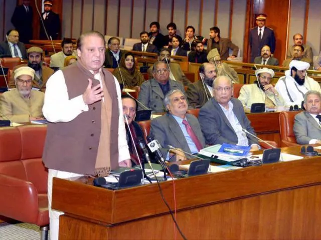 prime minister nawaz sharif addressing the upper house of parliament on december 31 2014 photo pid prime minister nawaz sharif addressing the upper house of parliament on december 31 2014 photo pid