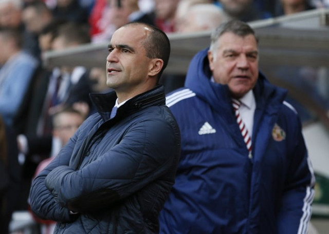 everton manager roberto martinez and sunderland manager sam allardyce during premier league match on wednesday night photo reuters everton manager roberto martinez and sunderland manager sam allardyce during premier league match on wednesday night photo reuters