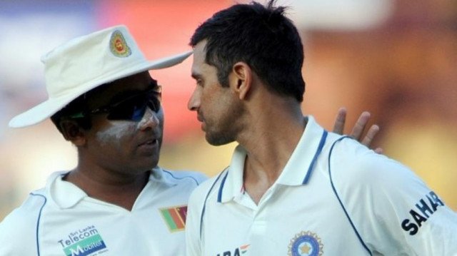 mahela jayawardene l and rahul dravid r at close of play photo afp
