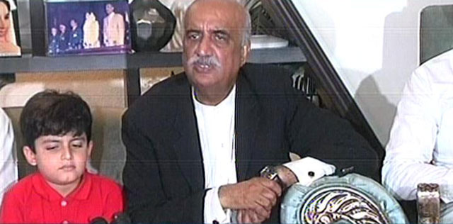 express news screen grab of leader of the opposition in national assembly khurshid shah addressing a press conference on may 13 2016