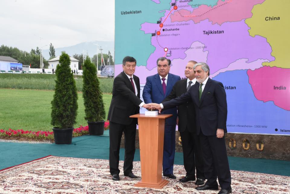 prime minister muhammad nawaz sharif along with the leaders of tajikistan kyrgyzstan and afghanistan innuagrating casa 1000 project at tursunzade city on thursday photo pid