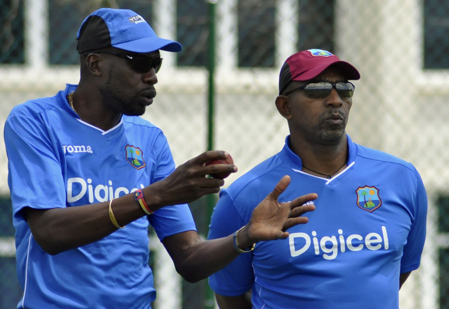 curtly ambrose and phil simmons watch over a training session antigua april 6 2015 photo courtesy wicb