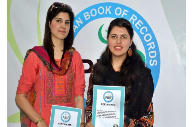 rock climber nazia pervez l and cyclist gule afshan r hold their certificate during a ceremony organized by pbr photo inp rock climber nazia pervez l and cyclist gule afshan r hold their certificate during a ceremony organized by pbr photo inp