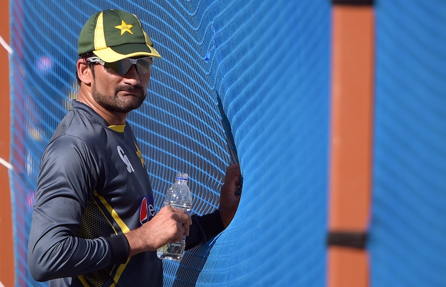 sohail tanvir takes a break in a net practice session in dubai on december 7 2014 photo afp