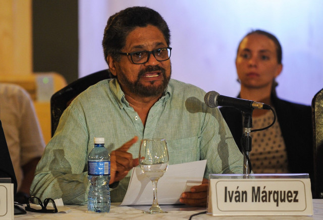 the commander of the farc leftist guerrillas ivan marquez speaks during a press conference given by the delegations to the peace talks between the rebels and the colombian government at the national hotel in havana on may 15 2016 all under age farc fighters will soon begin to leave the ranks of the guerrillas as agreed on sunday by the rebel group and the colombian government before the united nations as part of the peace process that will soon be concluded in cuba photo afp
