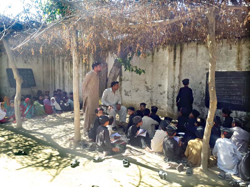 children take class in government primary school pirabad in hot weather photo express