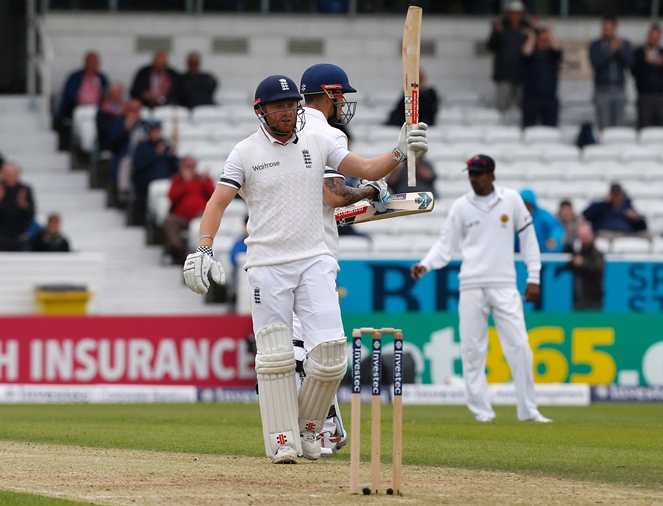 england 039 s jonny bairstow celebrates reaching his half century during play in the first cricket test match between england and sri lanka at headingley in leeds northern england on may 19 2016 sri lanka debutant dasun shanaka took three wickets in quick succession as england suffered a top order collapse on the first day of the first test at headingley on thursday photo afp