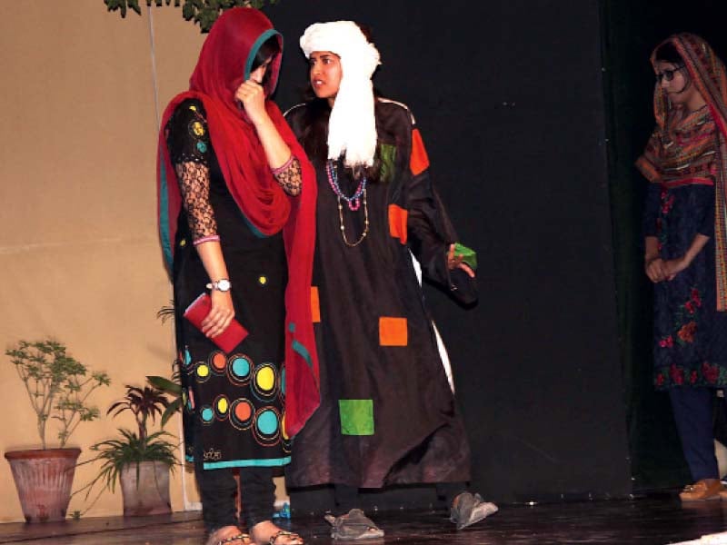 a couple performs in the play alif iqbal left a scene from saat pardoon main at the pnca islamabad photos muhammad javaid express